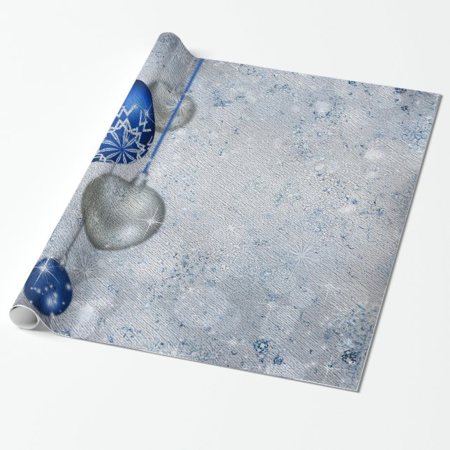Silver blue ornaments wrapping paper (Unrolled)