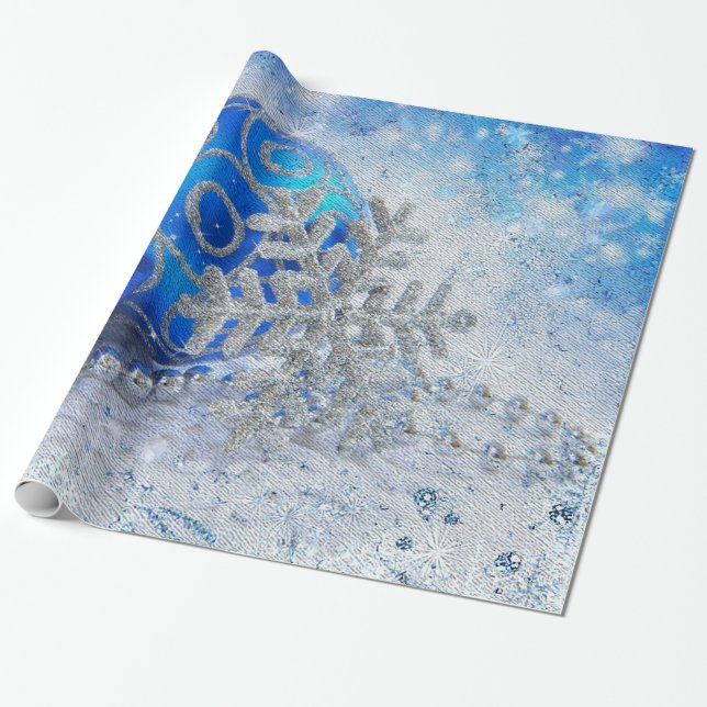 Silver blue ornaments wrapping paper (Unrolled)