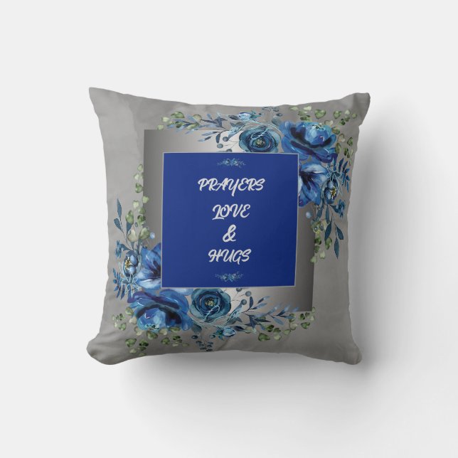 Silver & Blue Petal Symphony Throw Pillow (Front)