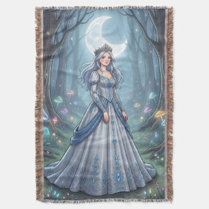 Silver blue princess in the forest throw blanket