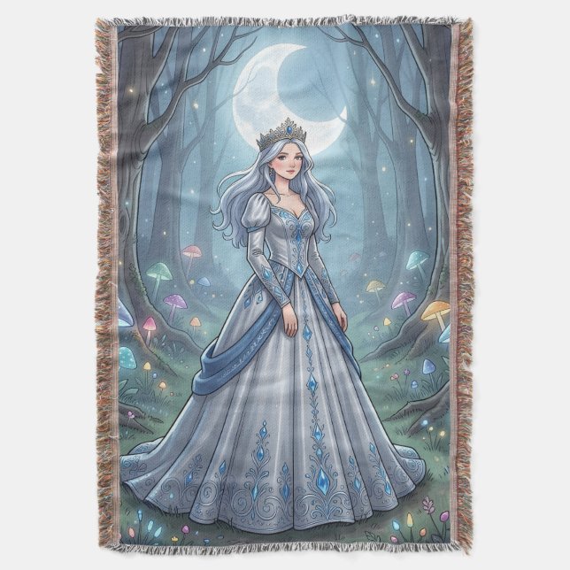Silver blue princess in the forest throw blanket (Front Vertical)