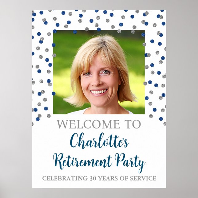 Silver Blue Retirement Party Custom 18x24 Photo Poster (Front)