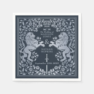 Silver Blue Royal Lion Medieval Sword Wedding Napkin
