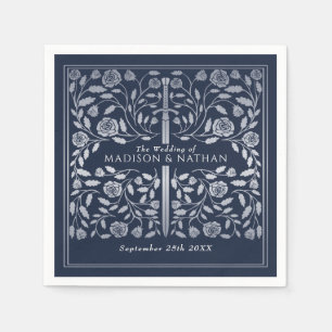 Silver Blue Royal Medieval Gold Sword Wedding Napkin