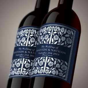 Silver Blue Royal Medieval Sword Wedding Wine Label