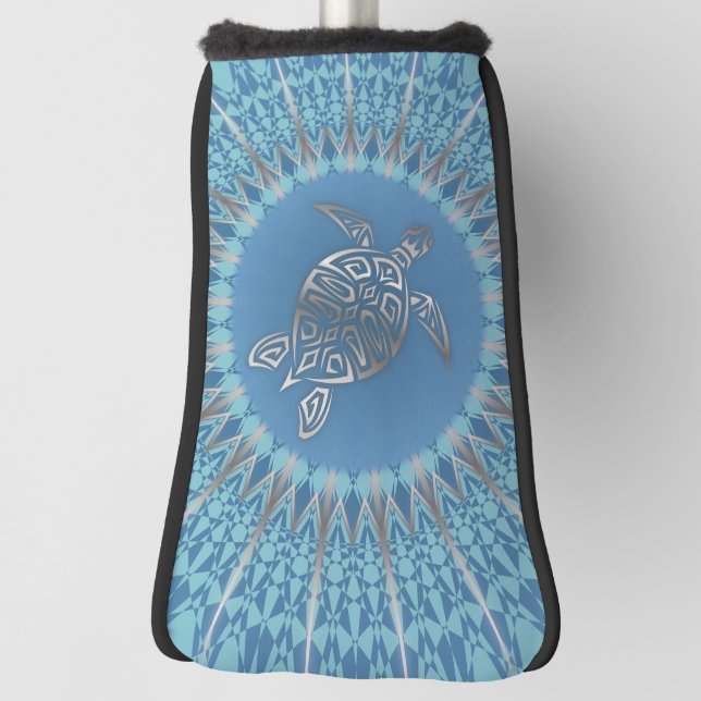 Silver Blue Sea Turtle And Mandala Maritime Golf Head Cover (Rotate 90)