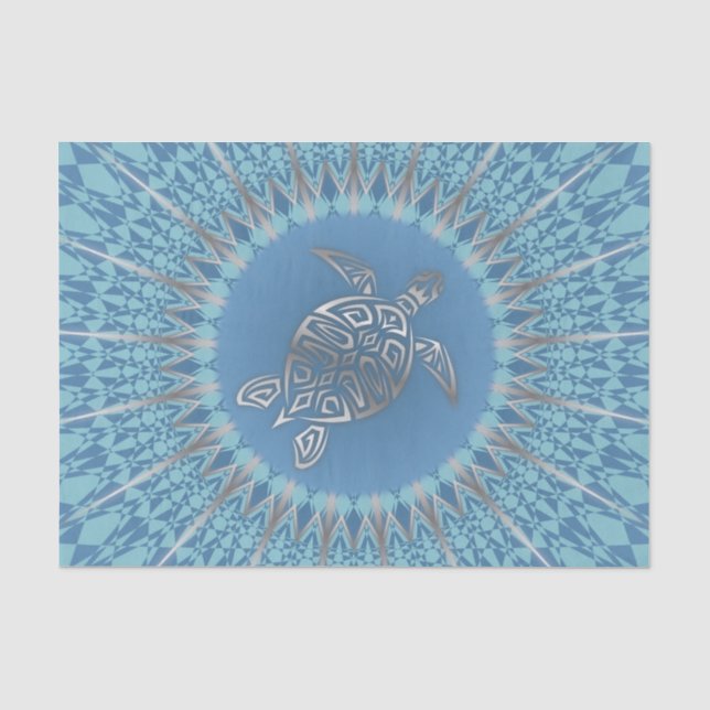 Silver Blue Sea Turtle And Mandala Tissue Paper (Front)
