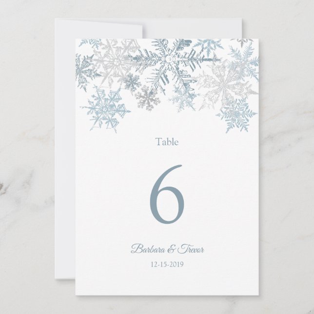 Silver Blue Snowflake Hiver Noces Numéros de table (Devant)
