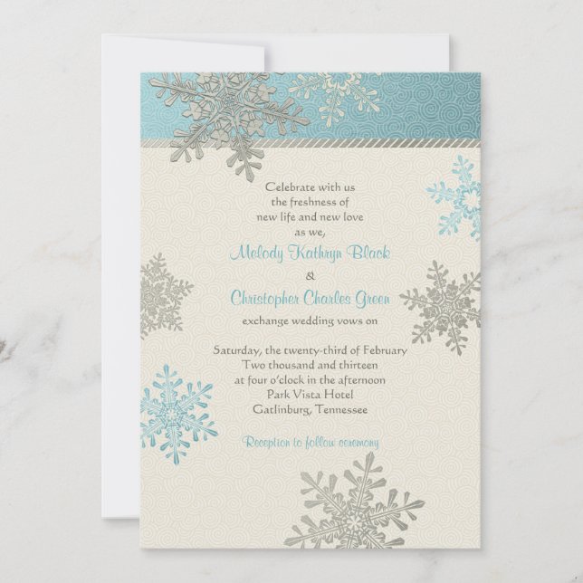 Silver Blue Snowflake Invitation de mariage hivern (Devant)