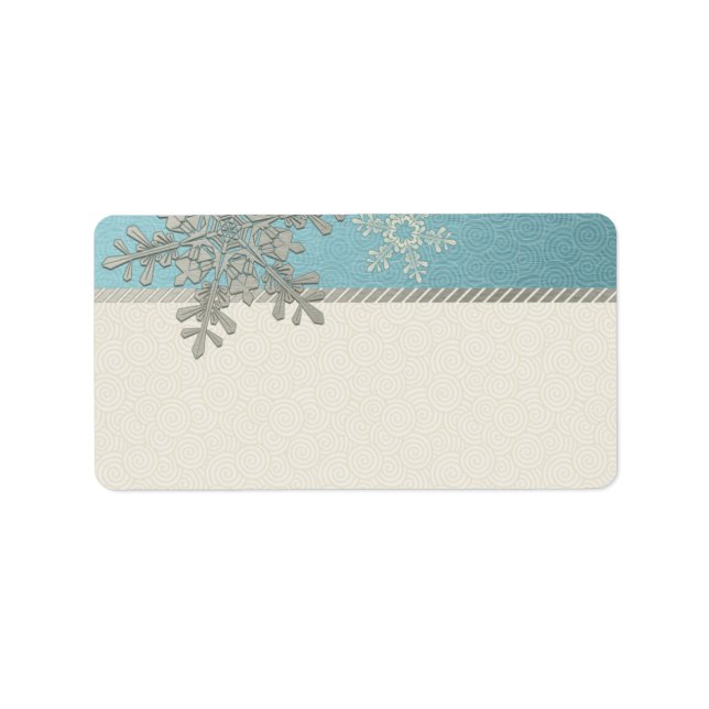 Silver Blue Snowflake Wedding Blank Address Labels (Front)