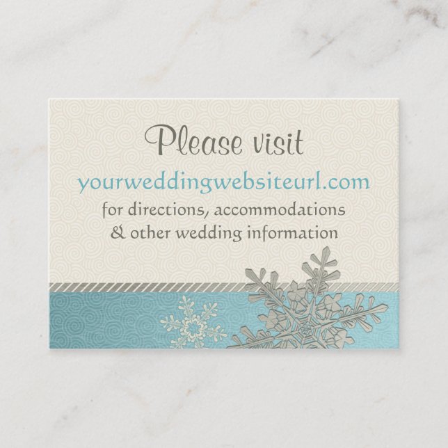 Silver Blue Snowflake Wedding Website Insert Card (Front)
