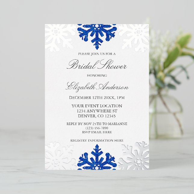 Silver Blue Snowflake Winter Bridal Shower (Standing Front)