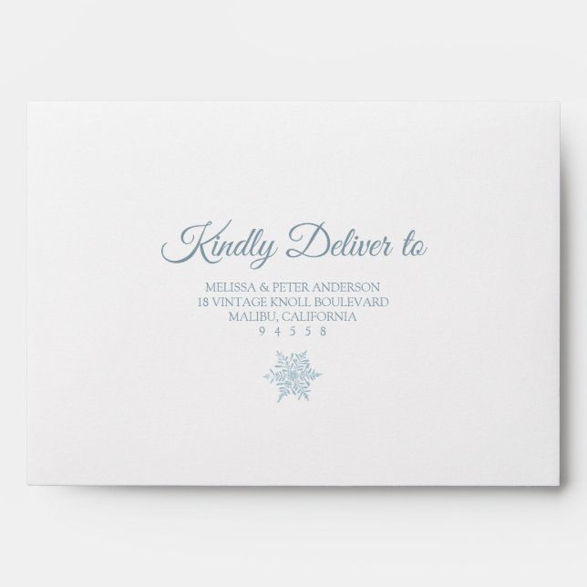 Silver Blue Snowflake Winter Return Address Envelope (Front)