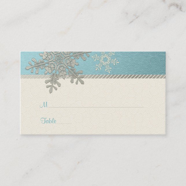 Silver Blue Snowflake Winter Wedding Place Cartes (Devant)