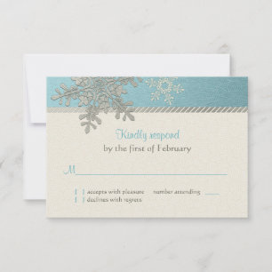 Silver Blue Snowflake Winter Wedding Reply Card