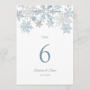 Silver Blue Snowflake Winter Wedding Table Numbers