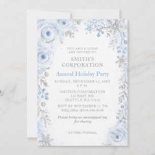 Silver Blue Snowflakes Corporate Holiday Party Invitation