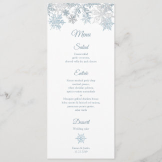 Silver Blue Snowflakes Elegant Winter Christmas Menu