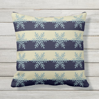 Silver Blue Snowflakes on Striped Holiday Pillow