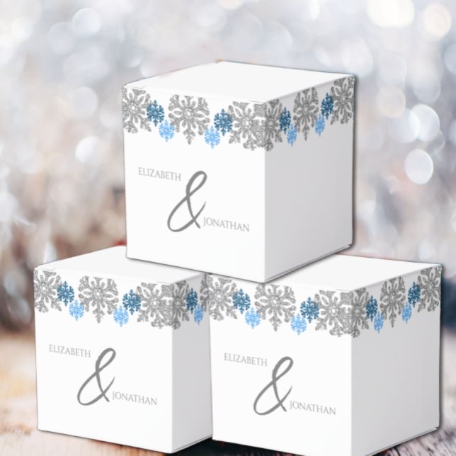 Silver Blue Snowflakes Winter Wedding Favor Box (Creator Uploaded)