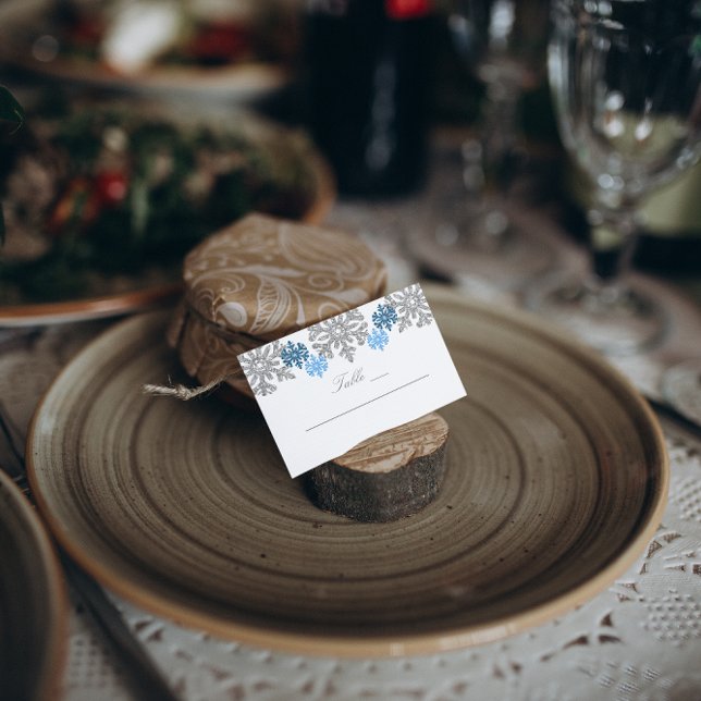 Silver Blue Snowflakes Winter Wedding Place Card (Creator Uploaded)