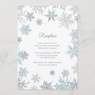 Silver Blue Snowflakes Winter Wedding Reception Invitation