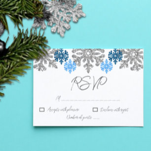 Silver Blue Snowflakes Winter Wedding RSVP Card