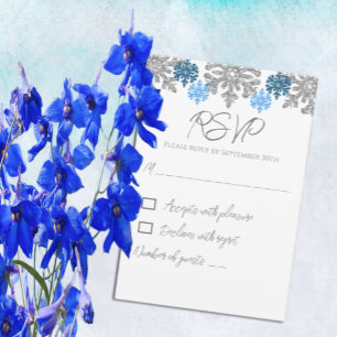 Silver Blue Snowflakes Winter Wedding RSVP Card