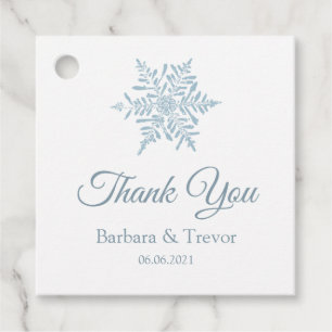 Silver Blue Snowflakes Winter Wedding Thank You Favour Tags