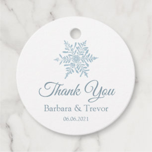 Silver Blue Snowflakes Winter Wedding Thank You Favour Tags