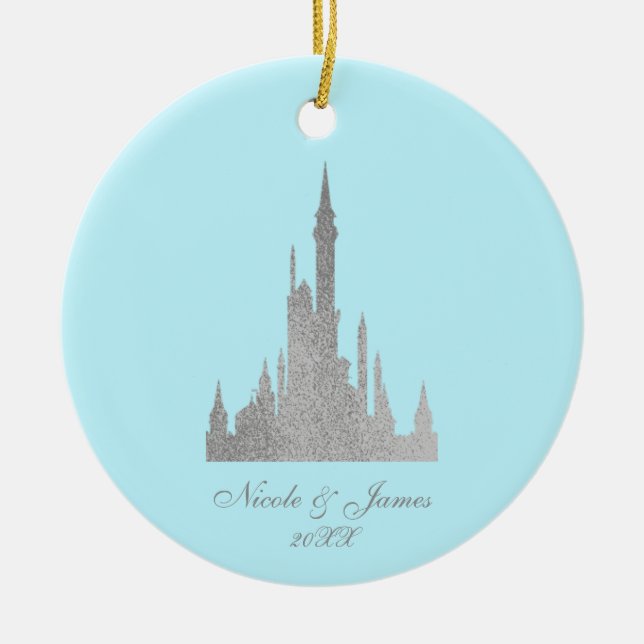 Silver & Blue Storybook Princess Personalized Ceramic Ornament (Front)