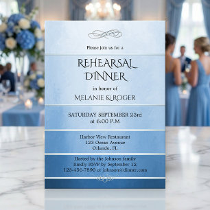 Silver Blue Striped Tone on Tone Rehearsal Dinner Invitation