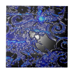 Silver Blue Swirl Abstract Tile