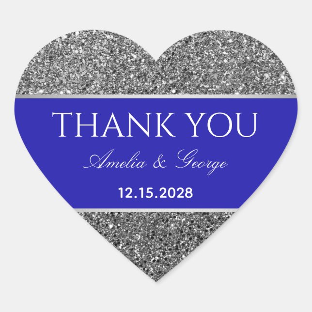 Silver Blue Thank You Heart Sticker (Front)