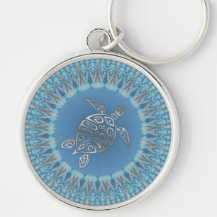 Silver Blue Turtle Animal Keychain