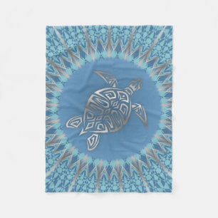 Silver Blue Turtle Mandala Animal Fleece Blanket