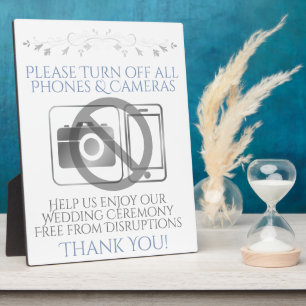 Silver & Blue Wedding No Phones or Cameras Sign Plaque