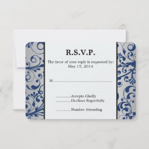 Silver Blue Wedding RSVP Card