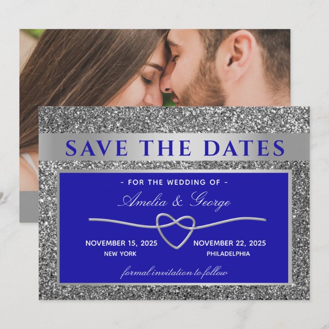Silver Blue Wedding Save The Date (Front/Back)