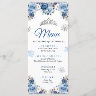 Silver Blue Winter Magical Snowflake Mis Quince Menu