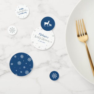 Silver & Blue Winter Snowflake Boy Baby Shower Con Confetti
