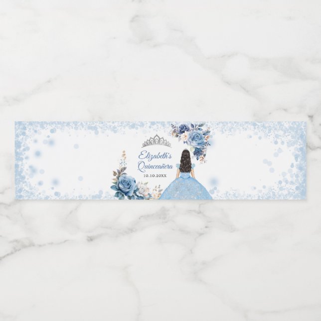 Silver Blue Winter Snowflake Quince Water Bottle Water Bottle Label (Single Label)