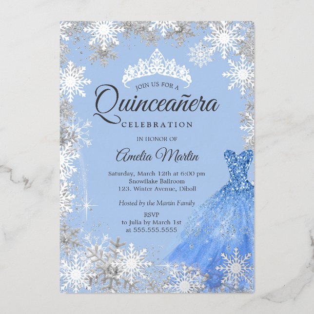 Silver Blue Winter Snowflake Quinceanera (Front)