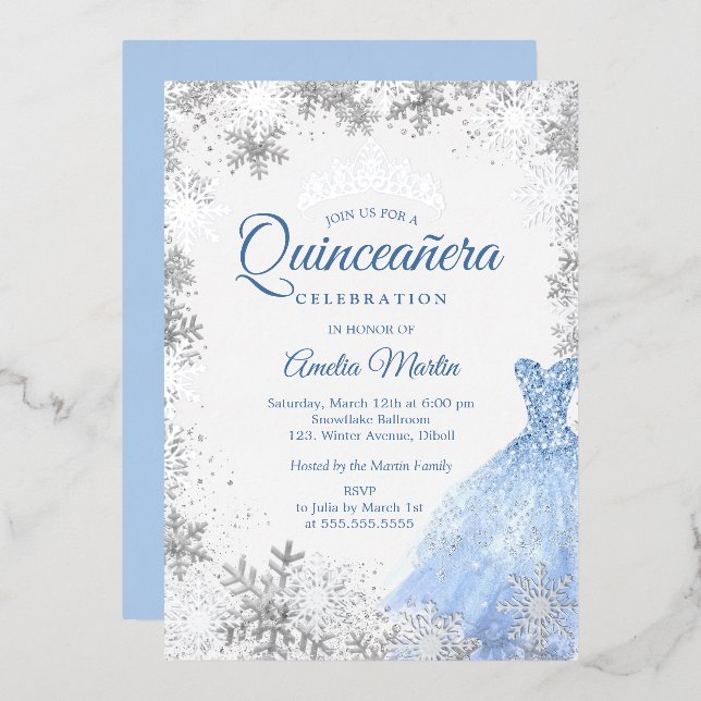 Silver Blue Winter Snowflake Quinceanera (Front/Back)