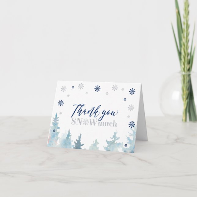 Silver & Blue Winter Wonderland Photo Thank You (Front)
