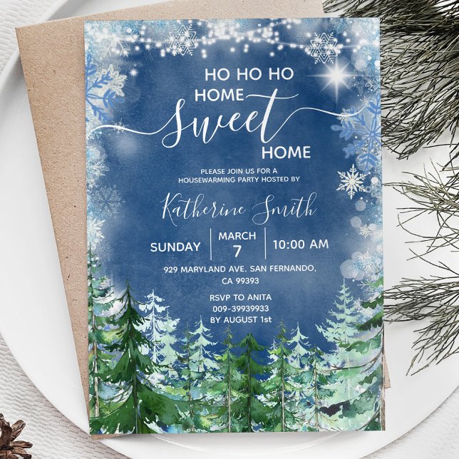 Silver Blue Winter Wood Rustic Housewarming Party Invitation (Creator Uploaded)