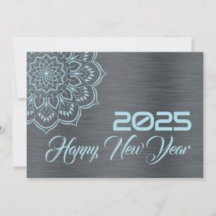 Silver blue wish card New Year with mandala