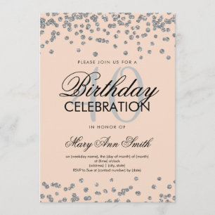 Silver Blush 40th Birthday Party Glitter Confetti Invitation