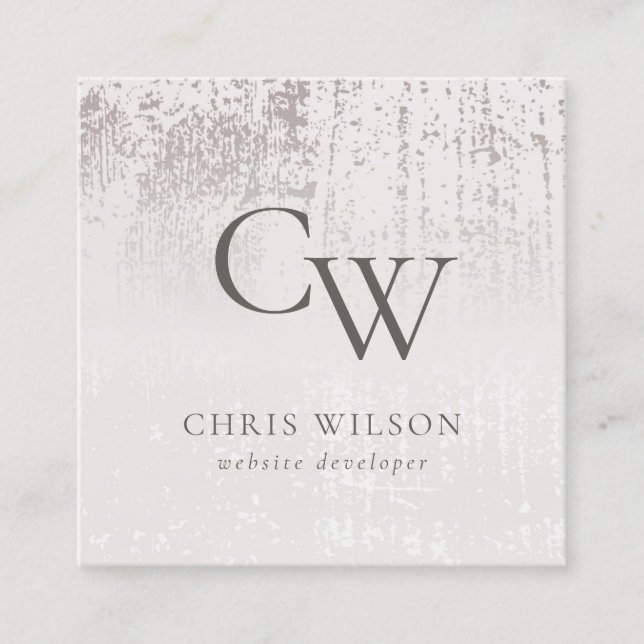 Silver Blush Brushed Metallic Monogram Initial Square Business Card (Front)