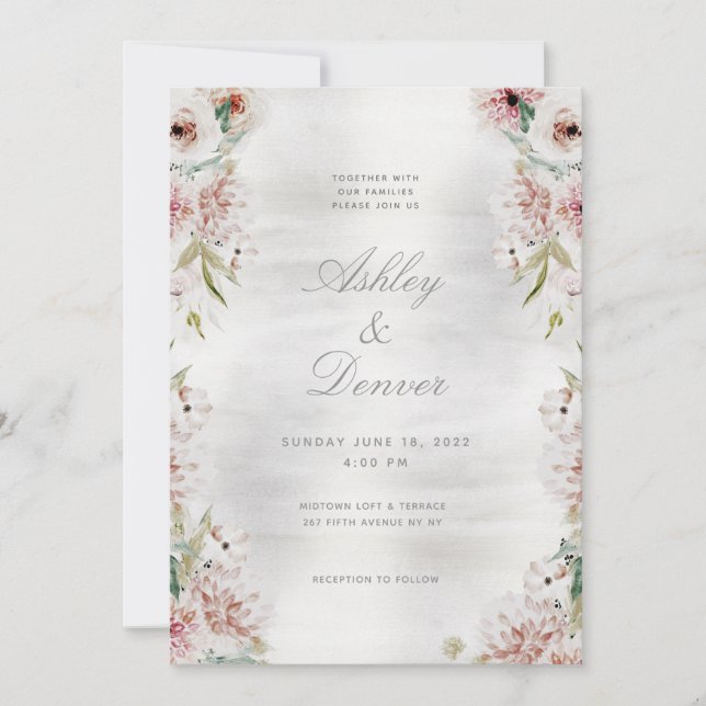 Silver Blush Garden Wedding Invitation (Front)